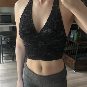 Elegant Black Lace Halter Bralette